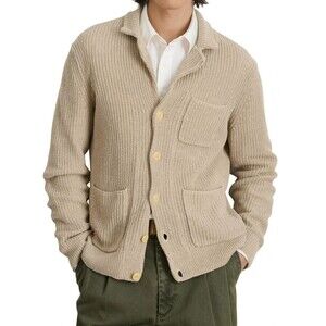 ALEX MILL Sweater Mens Large Tan Button Up MITCHELL Cardigan Linen Cotton $195